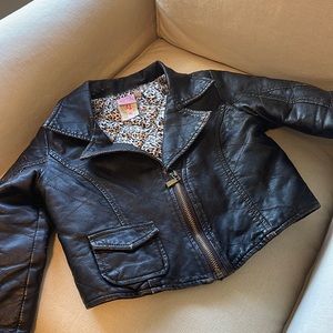 Little girls black leather bomber jacket size 6